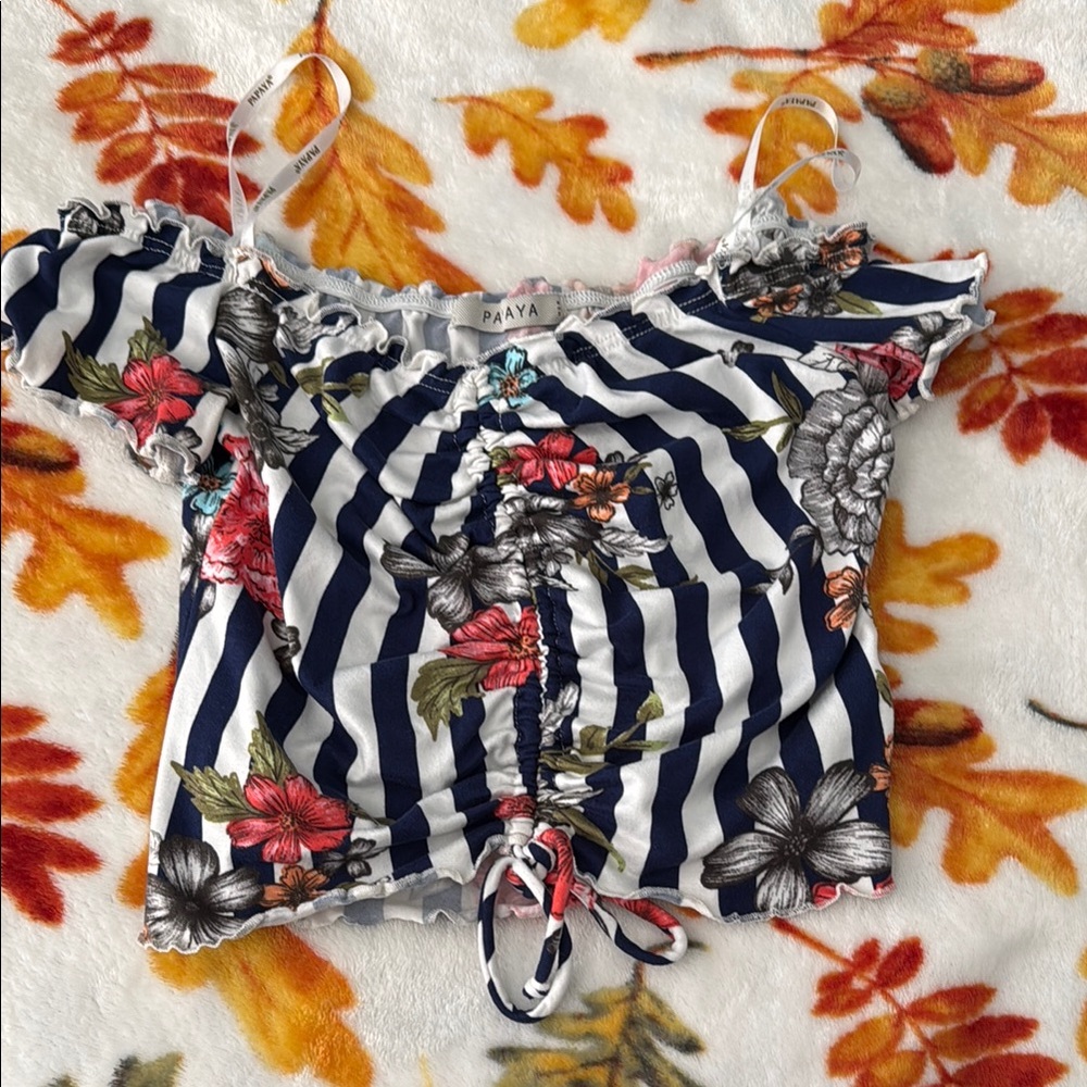 Papaya Floral Striped Crop Top